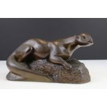 Art Deco bronzed otter sculpture by Richard Fisher