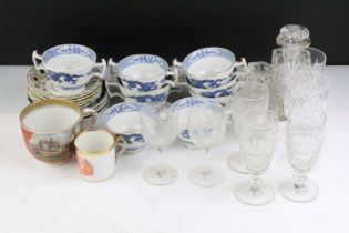 Booths blue & white tea set with dragon decoration, together with a collection of 20th century cut