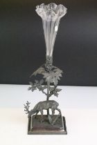 Victorian James Dixon & Sons Sheffield silver plated centrepiece epergne of a stag / deer under an