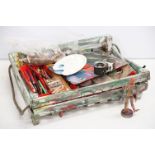 Collection of vintage artists equipment to include easels, chalk pastels, pencils, wax etc.