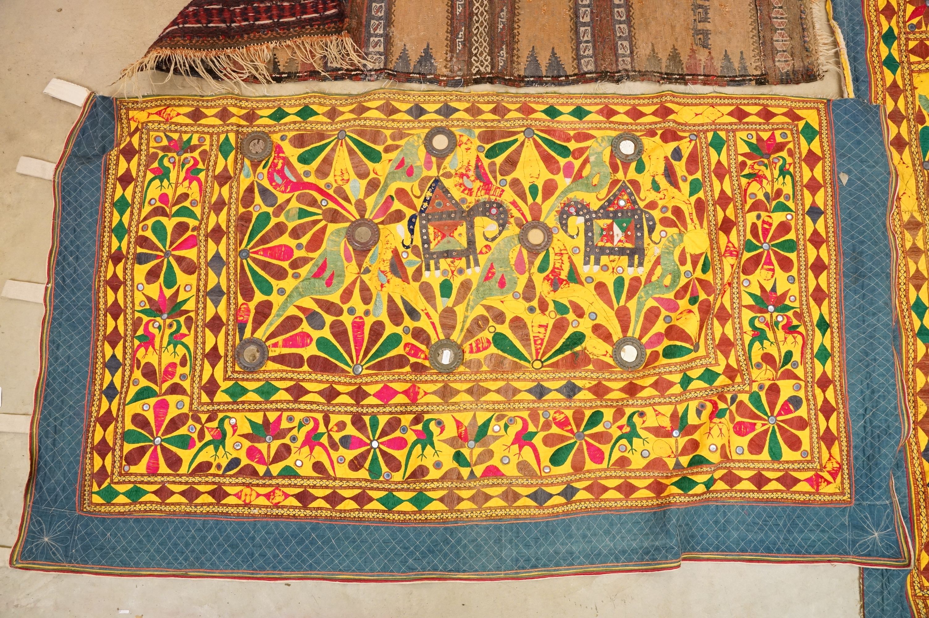 Collection of Indian and middle eastern textiles to include a pair of Indian embroidered curtains - Image 5 of 14