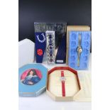 A collection of three SWATCH wristwatches within original packaging to include the Lucky 7 example.