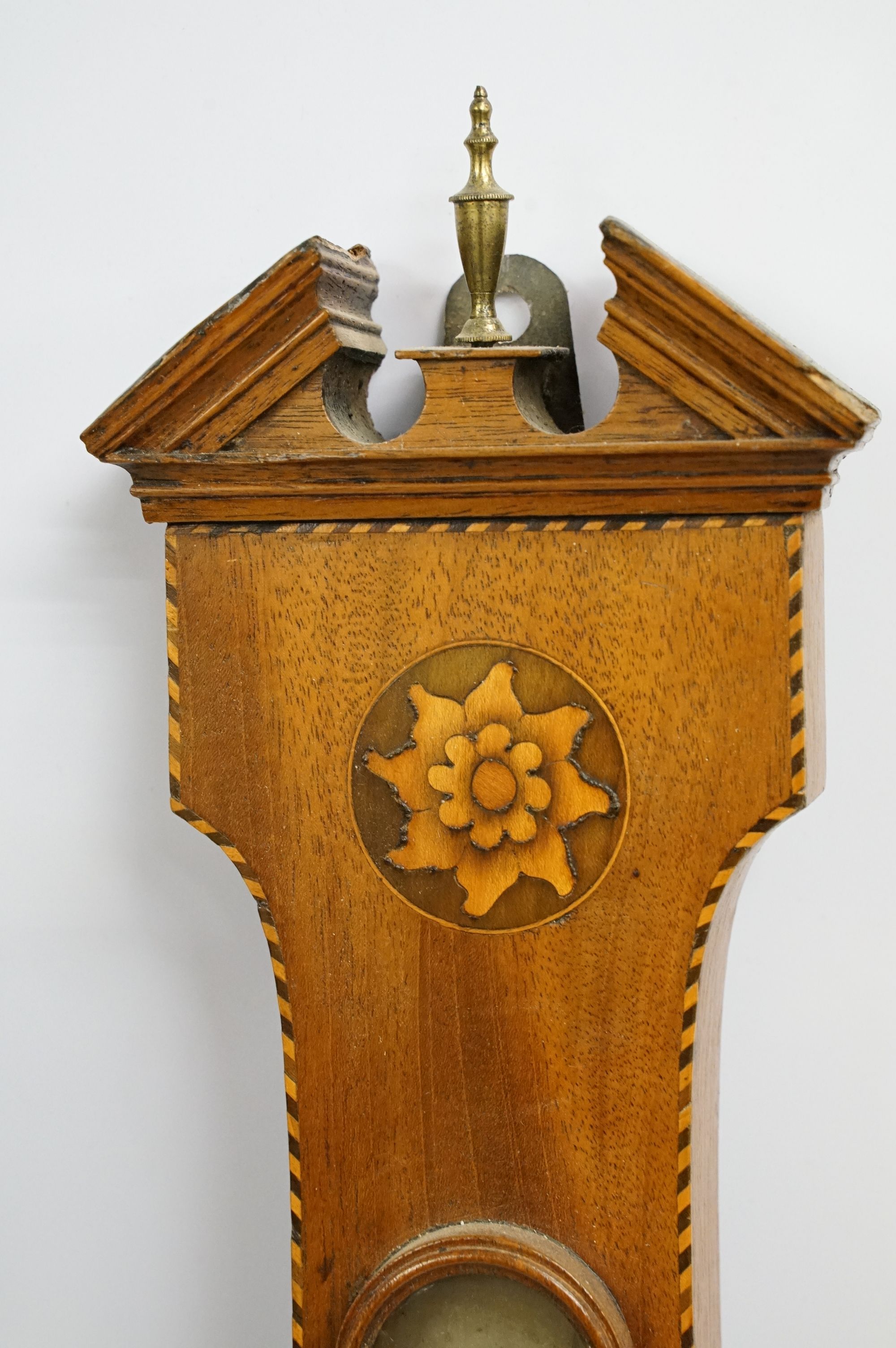 19th Century J Fresoldi of Trowbridge barometer having shell form box wood inlay. Measures 99cm - Image 7 of 8