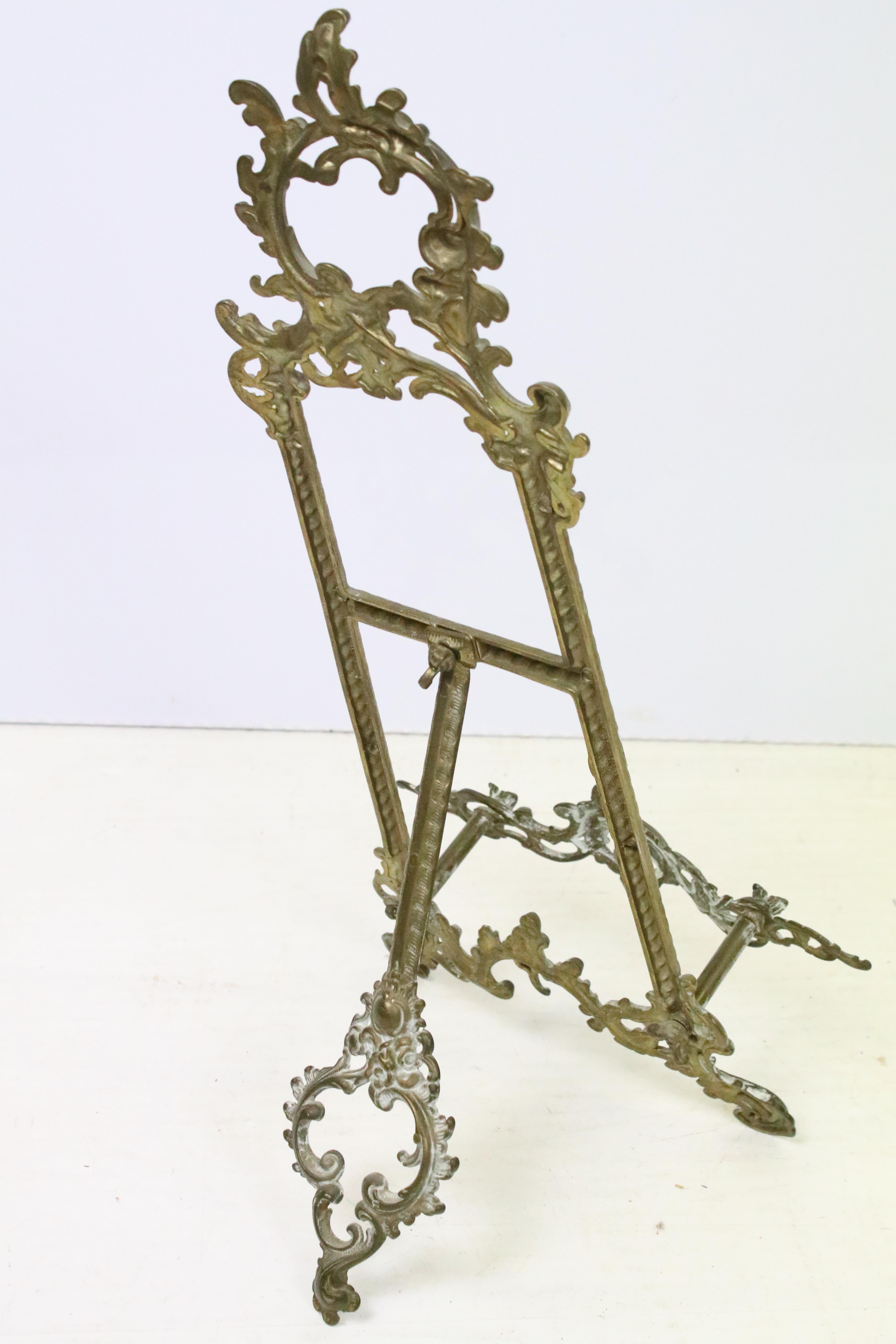 19th Century brass table top picture easel together with an adjustable wooden table top easel. - Image 4 of 6