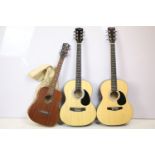 Three acoustic guitars to include Martin Smith, Elevation and a Luna childs guitar.