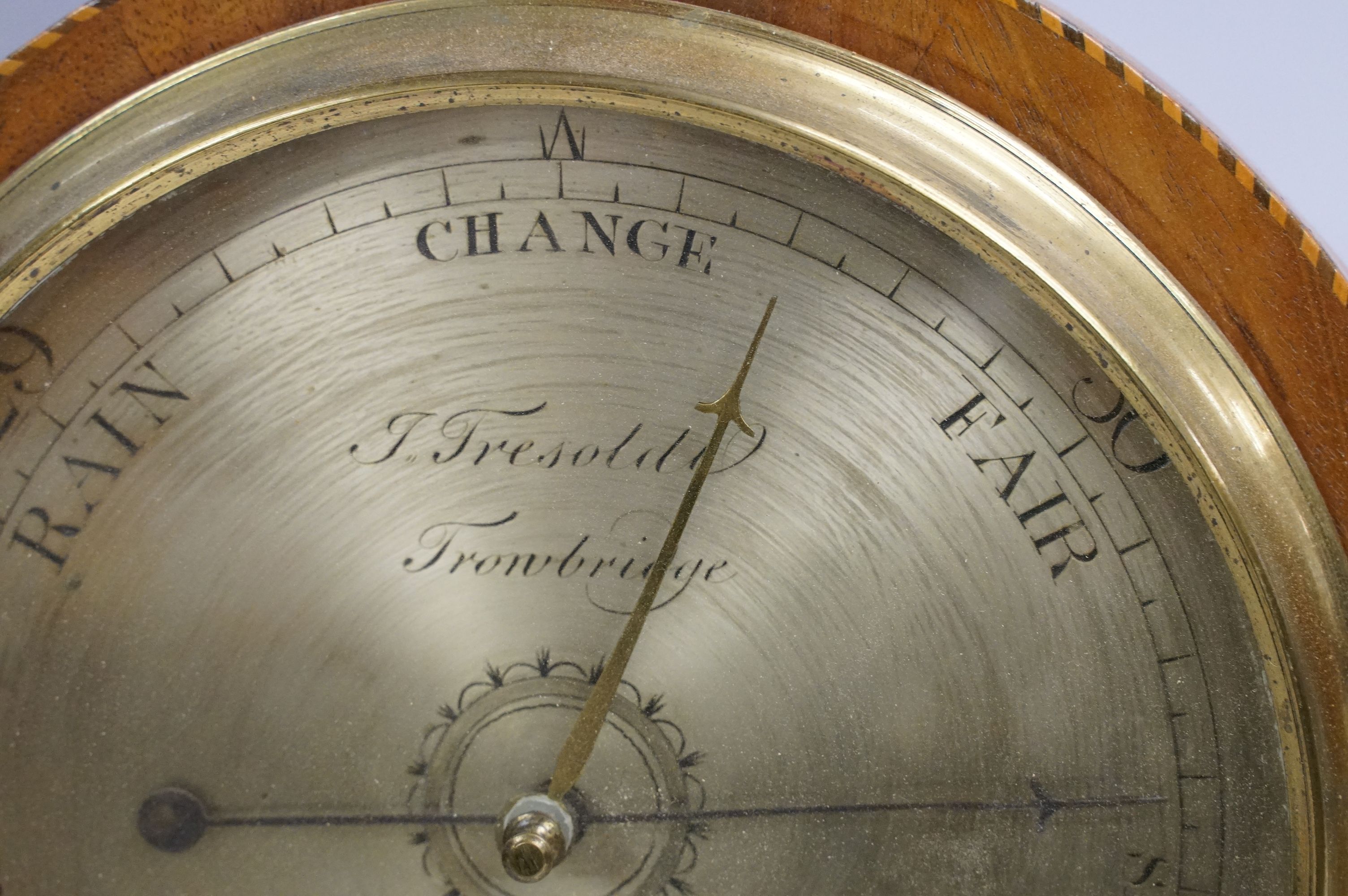 19th Century J Fresoldi of Trowbridge barometer having shell form box wood inlay. Measures 99cm - Image 3 of 8