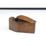 19th century carved oak table top snuff box in the form of a coffin, with hinged lid, measures