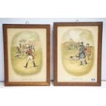 Pair of rare oak framed antique Tom Browne sporting prints published for Johnnie Walker Whisky,