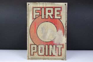 Vintage tin plate Fire Point sign. Measures 33 x 23cm.