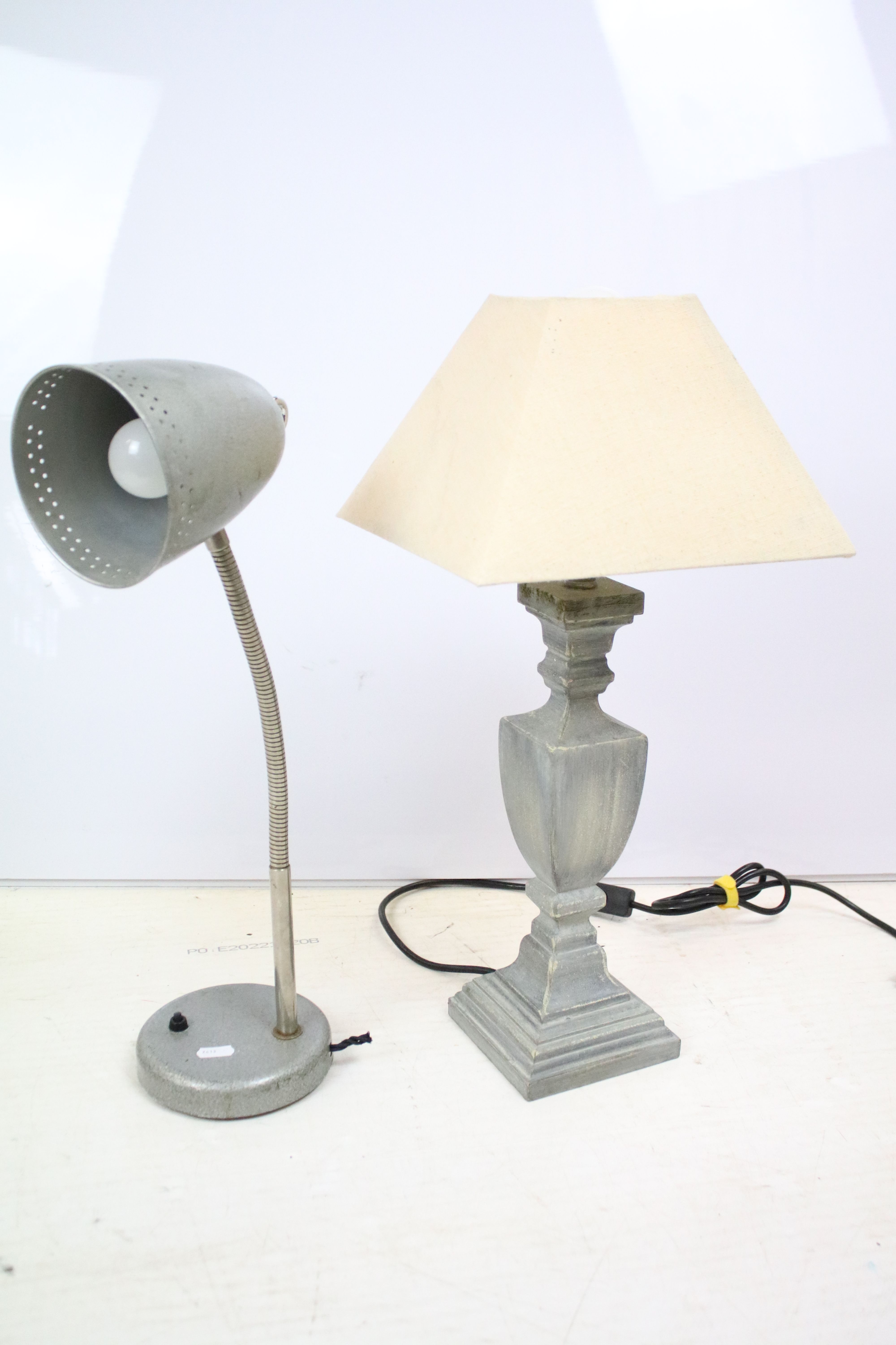 Mid 20th century industrial style anglepoise desk / work lamp, together with a wooden table lamp