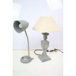 Mid 20th century industrial style anglepoise desk / work lamp, together with a wooden table lamp