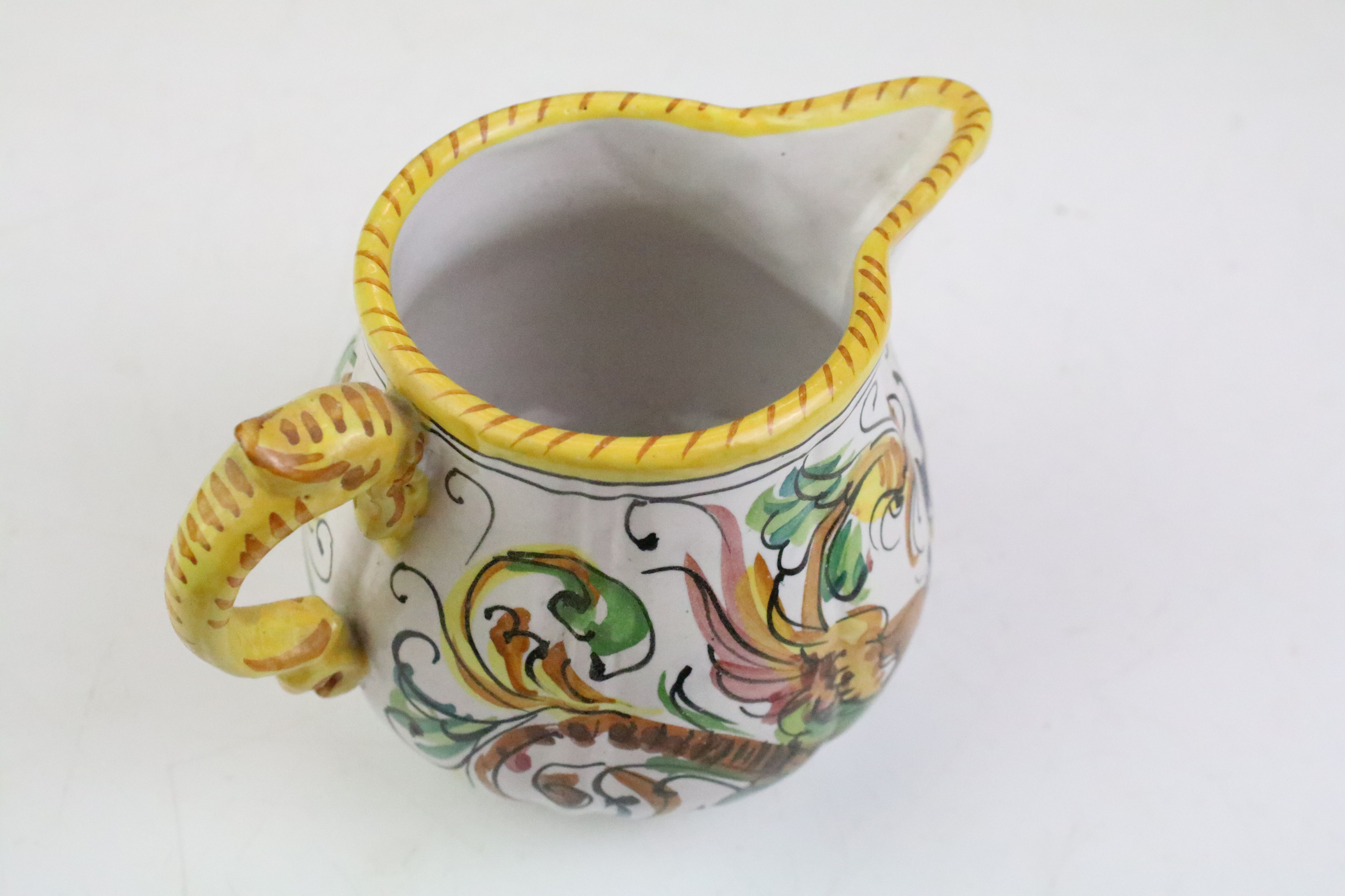 Italian faience tea set with scrolling & floral decoration and yellow border, the lot to include - Image 9 of 14
