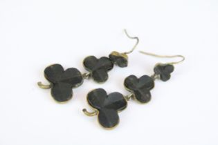 Pair of late 19th / early 20th century carved bog oak drop earrings in the form of three