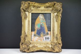 Pierced gilt portrait painting of an Anglo Indian Princess 16.5cm x 11.5cm