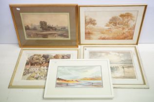 A collection of 5 framed and glazed prints