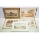 A collection of 5 framed and glazed prints