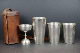 Early 20th century set of Three Silver Plated Stacking Stirrup Cups and a Silver Plated Double