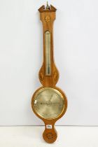 19th Century J Fresoldi of Trowbridge barometer having shell form box wood inlay. Measures 99cm