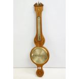 19th Century J Fresoldi of Trowbridge barometer having shell form box wood inlay. Measures 99cm