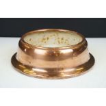 Victorian Copper Dog Bowl with enamel interior, stamped X5550 to base, 21cm diameter