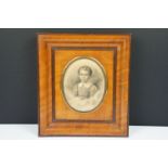 19th Century Victorian French pencil sketch portrait depicting a young boy dated 1888. Hand