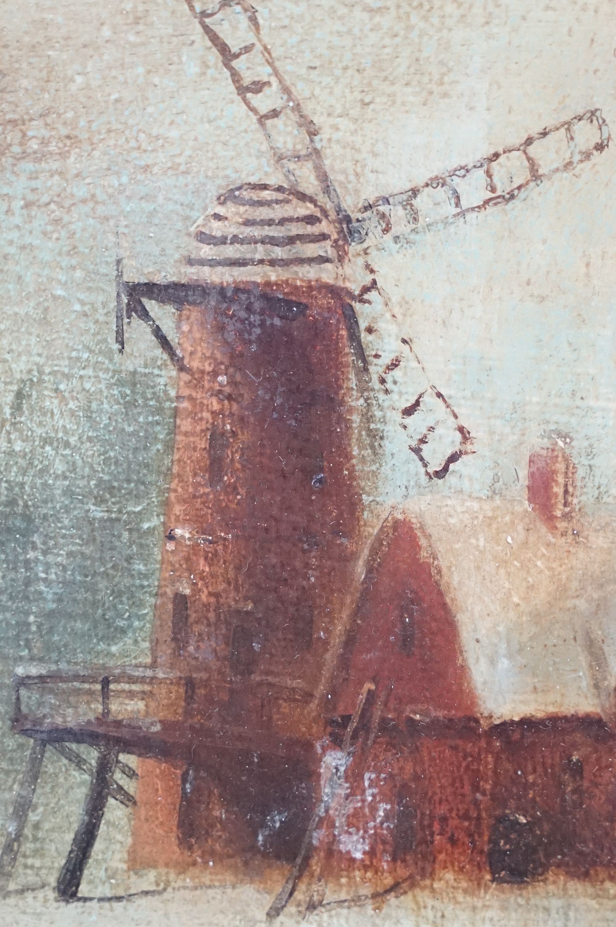 19th Century oil on canvas painting depicting a windmill in a woodland landscape, set within a - Image 3 of 8