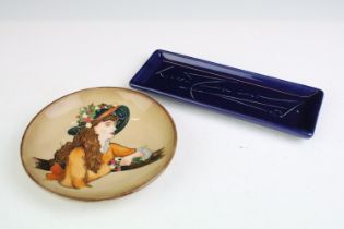 Moorcroft - A dish depicting a girl, signed ' Trial 10.3.97', initials including JH and JB, 12cm