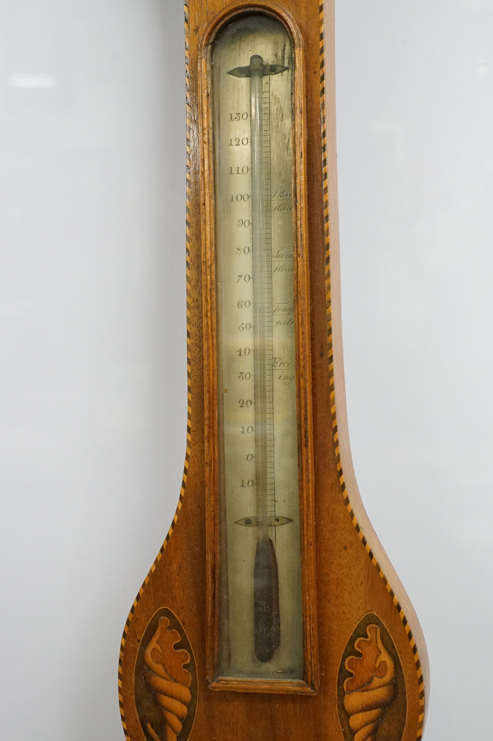 19th Century J Fresoldi of Trowbridge barometer having shell form box wood inlay. Measures 99cm - Image 6 of 8