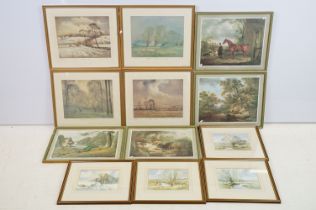 Collection of framed prints to include four vintage sporting scene prints taken from original 19th