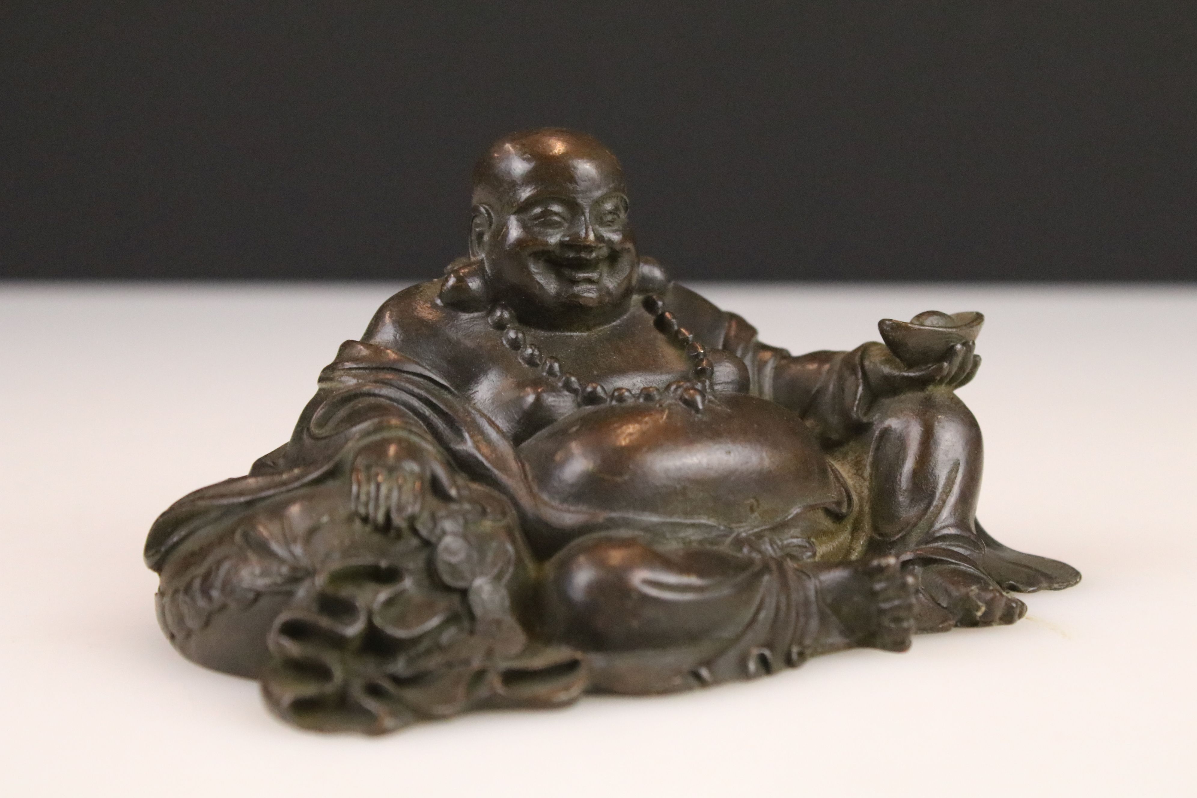 An Ornamental Chinese Bronze Maitreya Buddha Figurine, measures approx 11cm in width