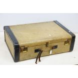 Dale Fifth Avenue vintage 20th Century suitcase with woven and black leather exterior. Leather