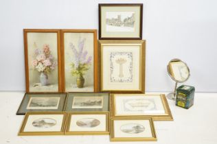 Collection of prints to include two hand coloured engravings of Glencoe and Donolly castle, a pair