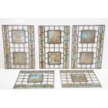 Five leaded stained glass windows with photographic panels, largest approx 68cm x 46cm