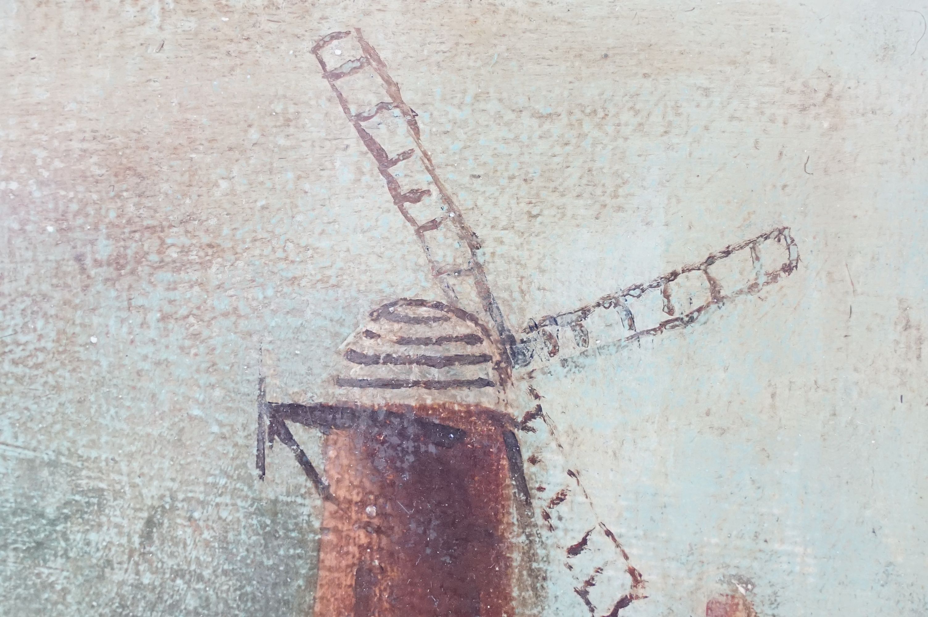 19th Century oil on canvas painting depicting a windmill in a woodland landscape, set within a - Image 5 of 8