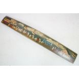 20th Century naïve painted barrel plank decorated with naval scenes. Measures 89cm wide. Together