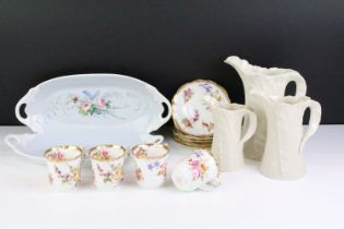 19th century Hammersley 'Dresden Sprays' part coffee set (4 cups & five saucers), a set of three