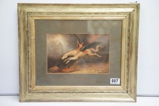 Gilt framed mystical oil painting scene with figure on winged horse with horse in foreground 15.