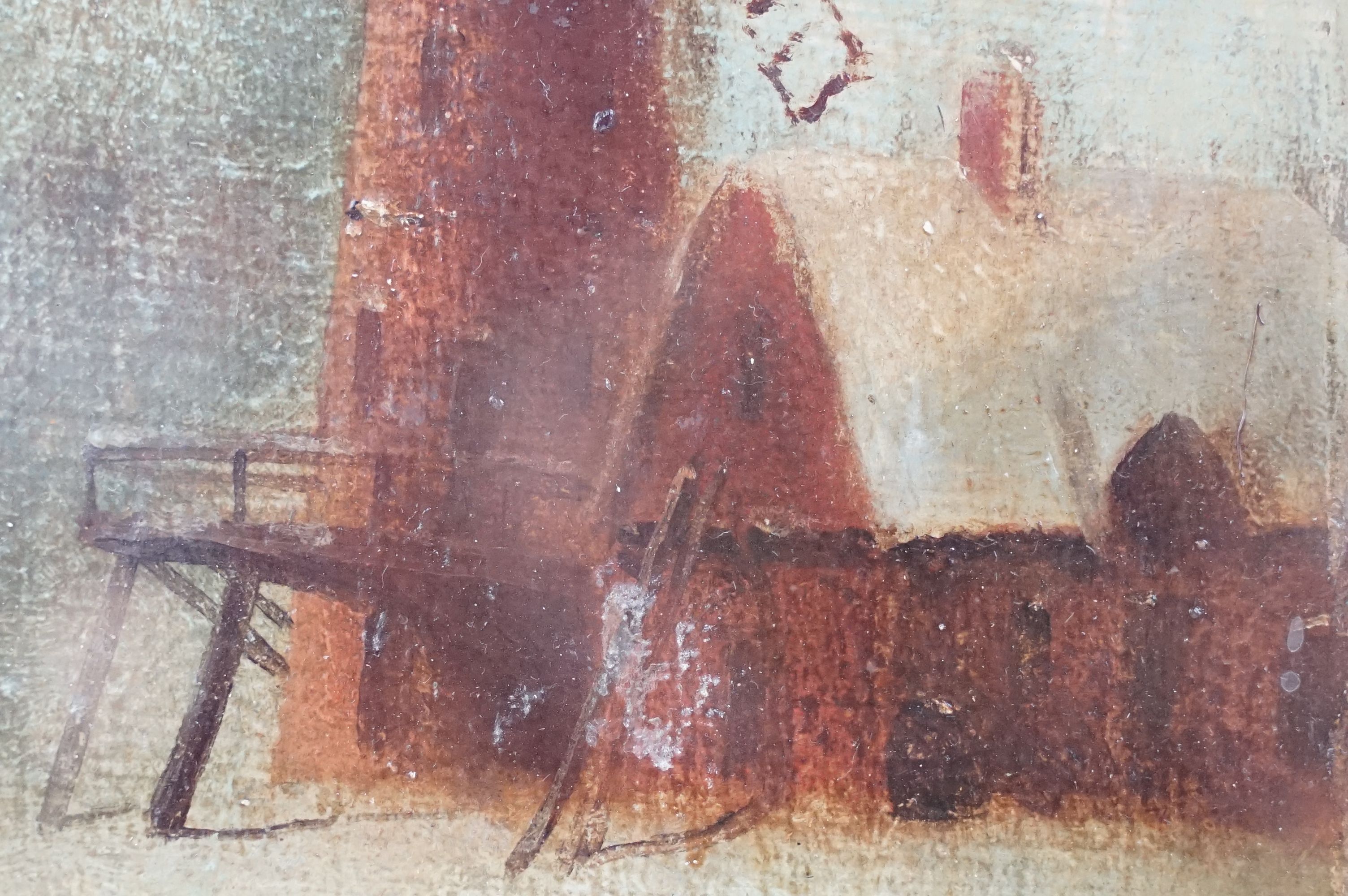 19th Century oil on canvas painting depicting a windmill in a woodland landscape, set within a - Image 4 of 8