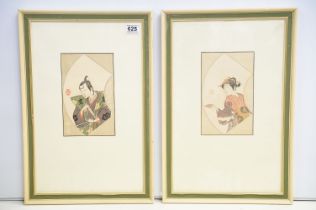 Ippitsusai Buncho 1725-1794 - A pair of Japanese woodblock portraits of male & female Yakusa E