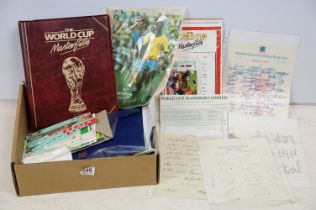 Collection of football related ephemera to include Bobby Charlton and Bobby Moore signed first