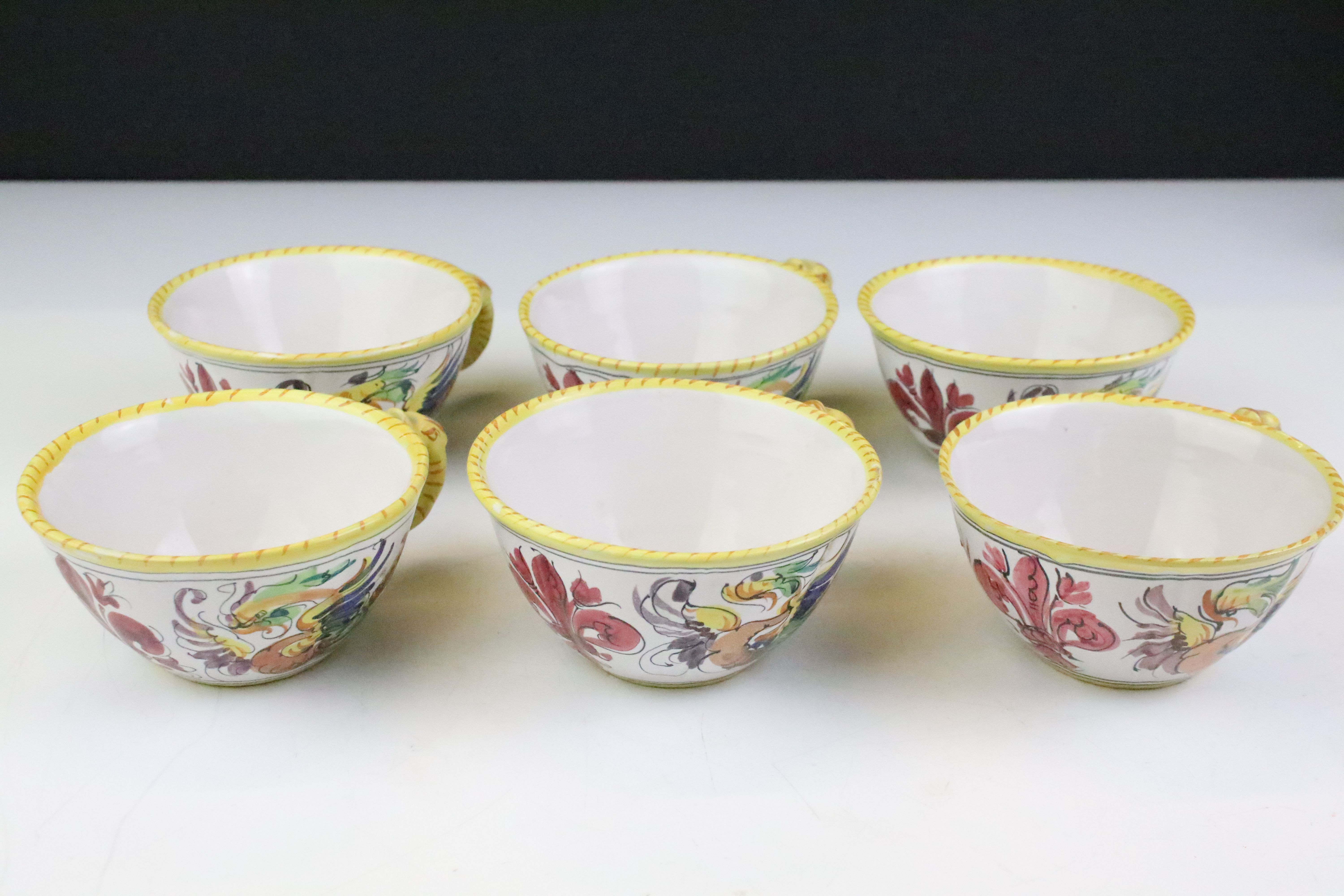 Italian faience tea set with scrolling & floral decoration and yellow border, the lot to include - Image 13 of 14
