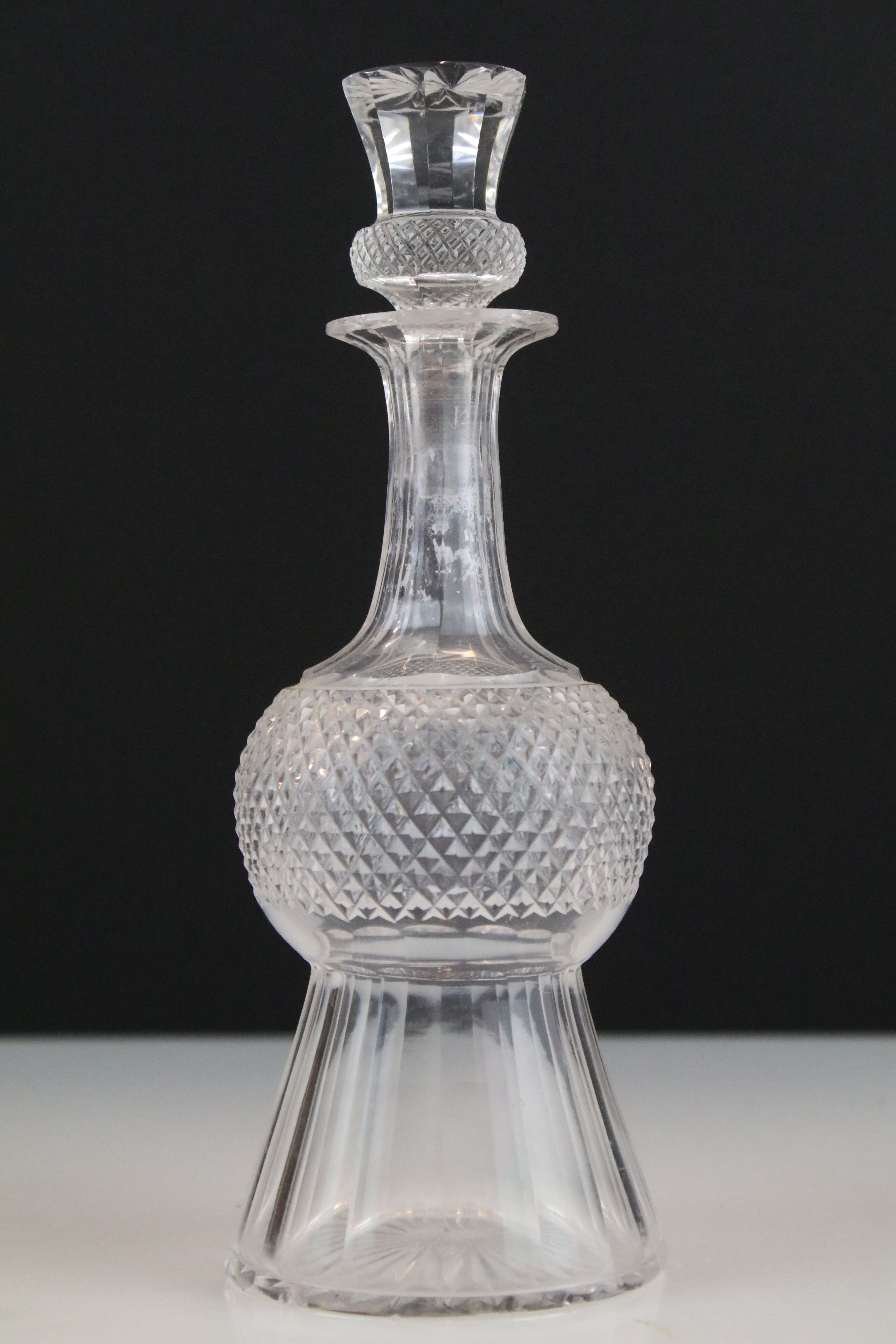 Early 20th century small Cut Glass ' Thistle ' shaped Decanter & Stopper, 20cm high