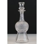 Early 20th century small Cut Glass ' Thistle ' shaped Decanter & Stopper, 20cm high