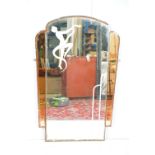 Art Deco triptych mirror of domed shape having an etched dancing figure with two orange glass panels