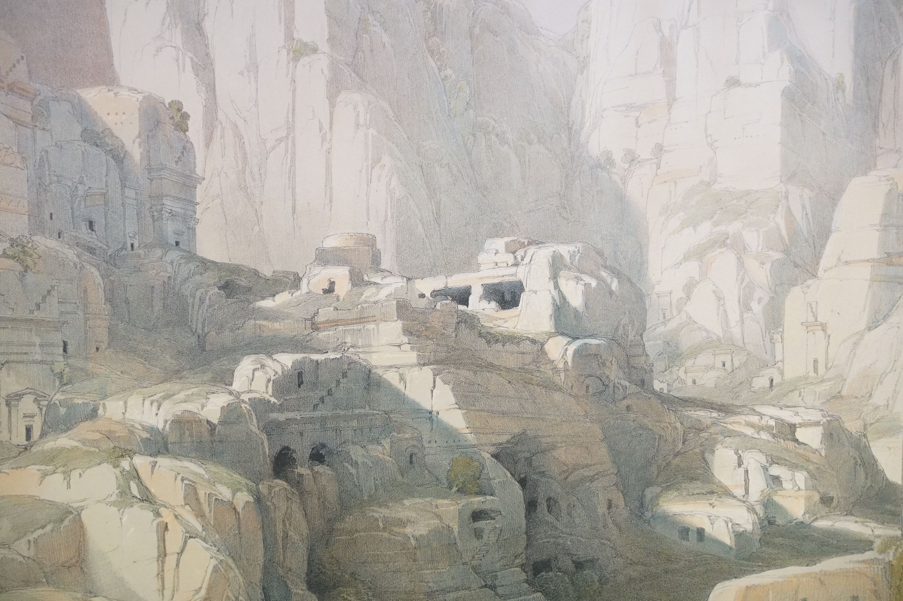 19th C After David Roberts lithograph circa 1842 Middle Eastern view of Petra in The Holy Land, 56cm - Bild 3 aus 10