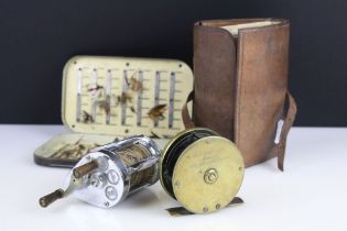 Two vintage fishing reels to include a Hardy Bros 'The Elarex' example together with a brass example