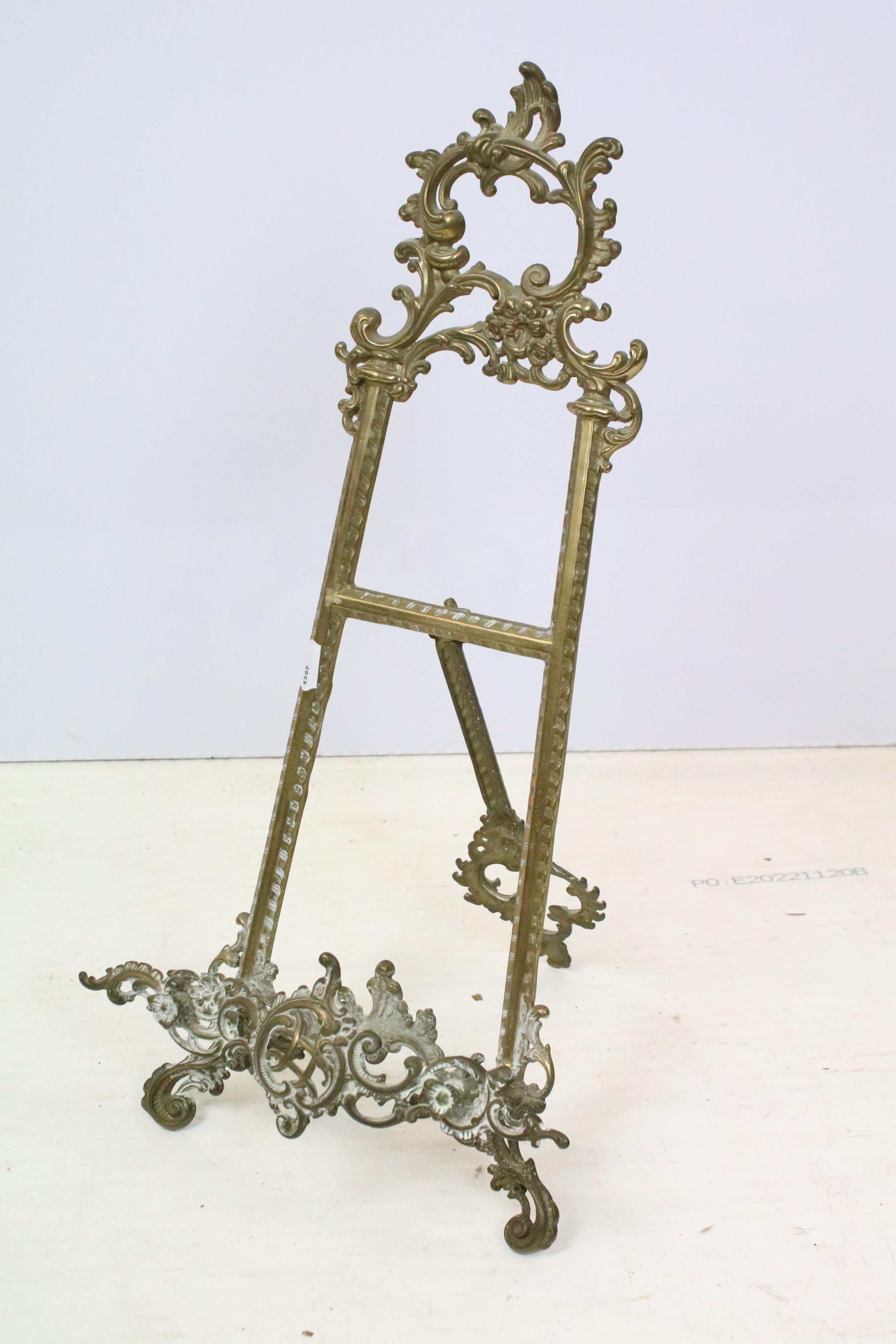 19th Century brass table top picture easel together with an adjustable wooden table top easel. - Image 2 of 6