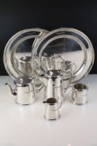 Group of Canadian Pacific silver plated wares to include teapot, hot water jug, sugar basin, milk