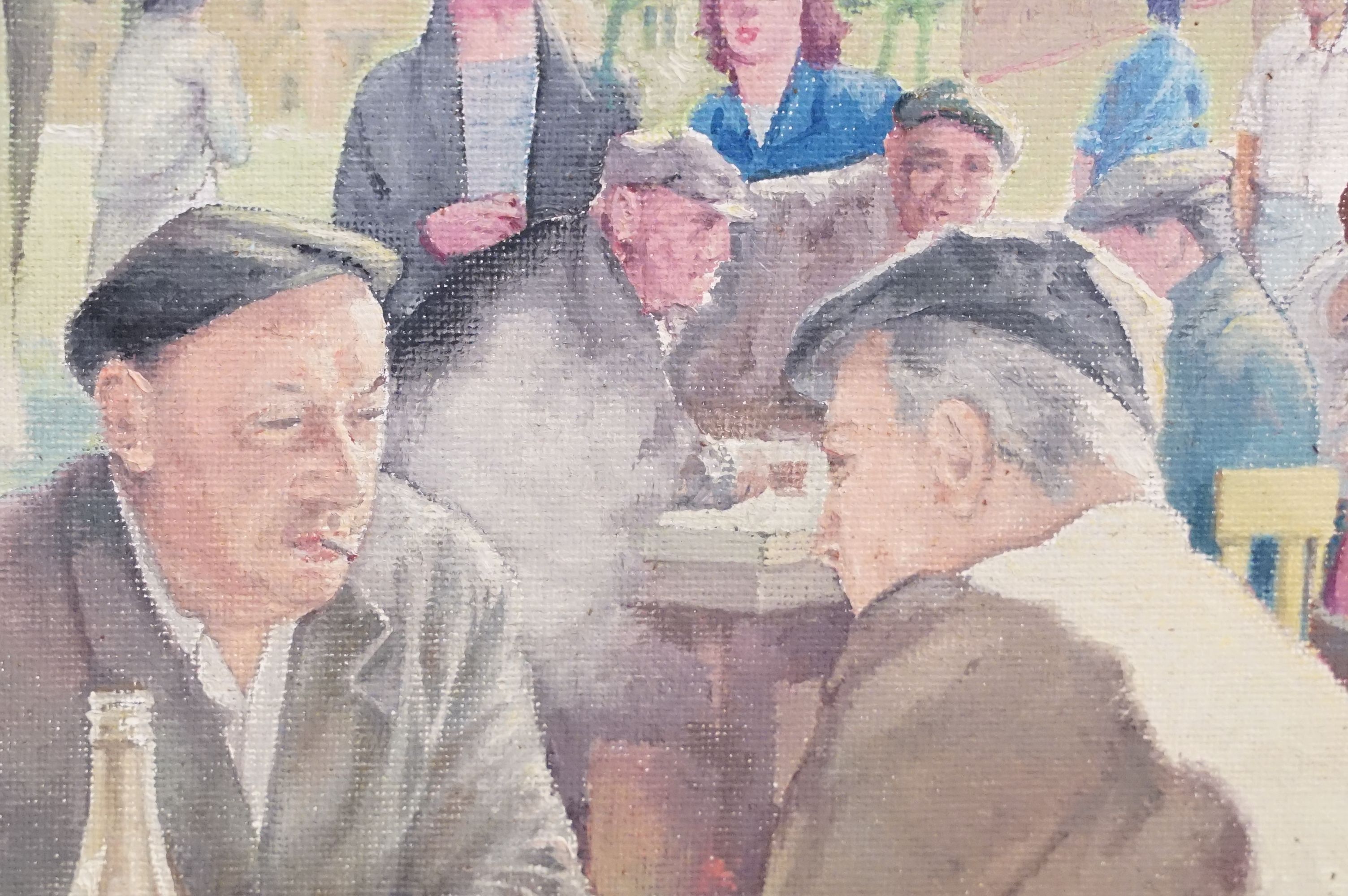 Richard Lester 20th C oils on canvas French scene with figures titled France Alfresco 38cm x 47.5cm - Image 4 of 9