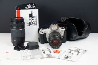 Canon EOS 300 camera, cased, with Canon Zoom Lens EF 28-80mm 1:2.5-5.6 II; plus a boxed Canon EF